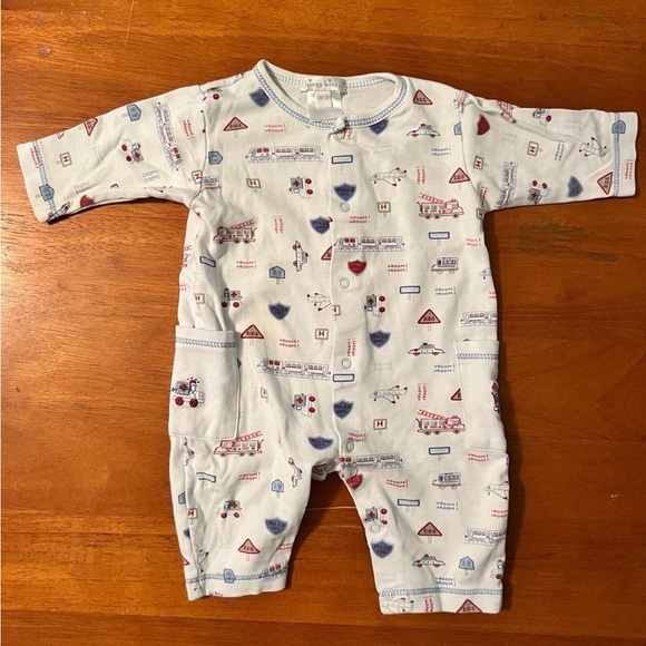 Kissy kissy baby boy playsuit 0-3 mo - planes, trains, police print EUC - Picture 1 of 4